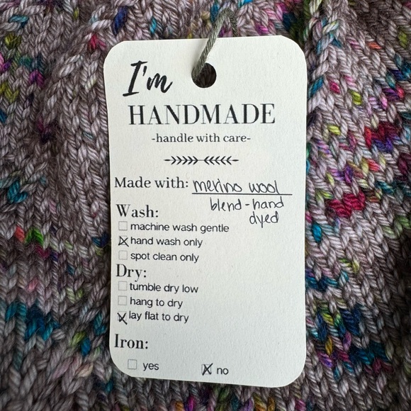 Handcrafted Knit Spiral Slouchy Hat - Grey and Rainbow Marled - Picture 7 of 7